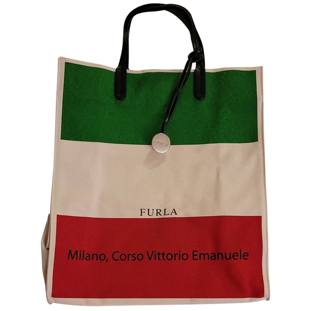 Furla Flagship Collection Milan Italy Flag Canvas Shopping Bag Tote Rare
